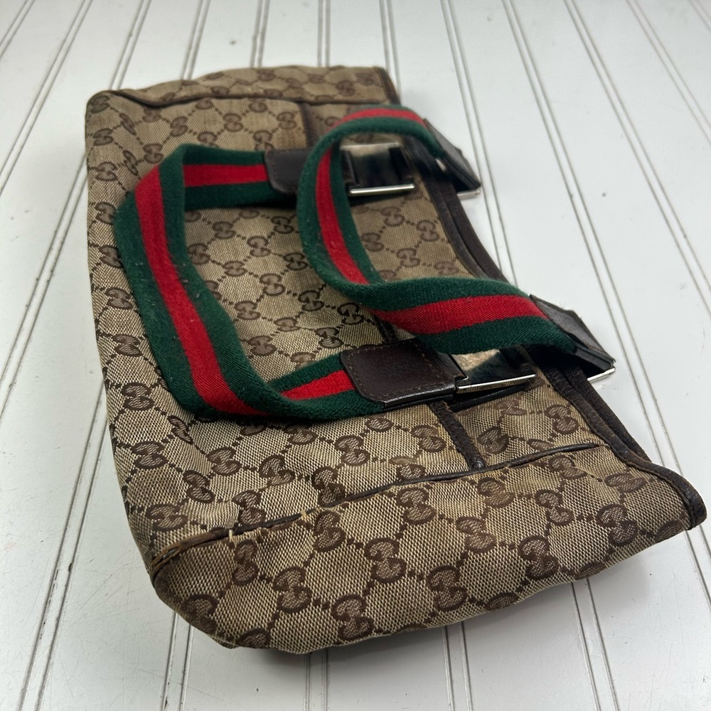 Gucci GG Vintage Iconic Monogram Canvas Web Sherry Line Pop Tote Bag Drawstring - Picture 11 of 14